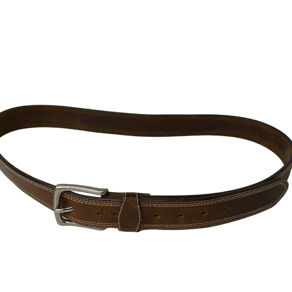 Duluth Trading brown western leather belt cowboy triple stitch men 45